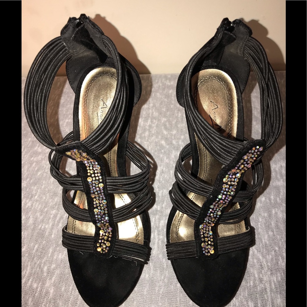 Anne Michelle black suede strap high heel